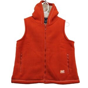 American Eagle Men's Sleeveless Full Zip Fleece Hoodie Orange Size Large